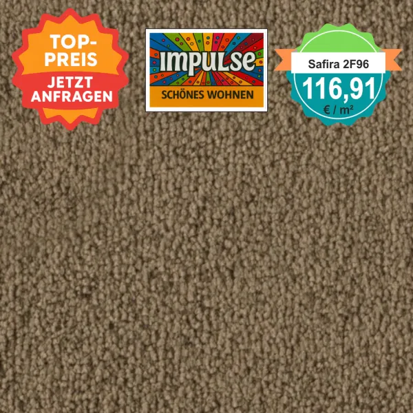 Vorwerk Safira Teppichboden Farbcode 2F96 – Draufsicht mit Preisetikett 116,91 €/m²